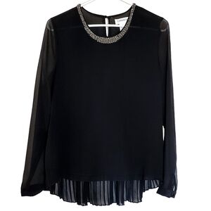 1079 * Carmen Marc Valvo Accordion Pleated Blouse Black Size S